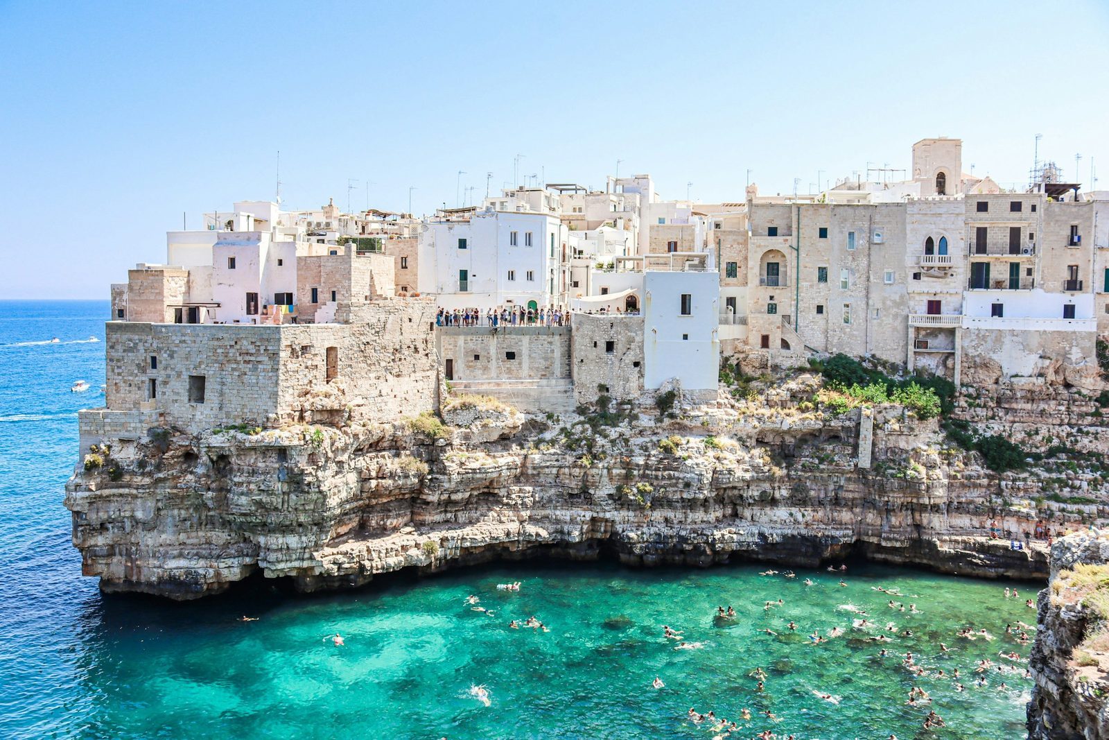 Polignano a Mare on its cliffs above a turquoise sea